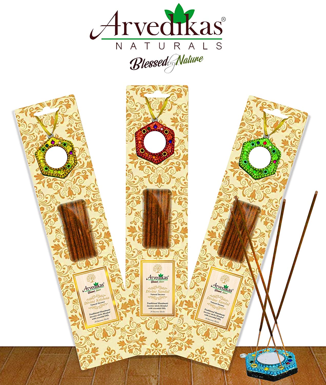 Nag Champa Sandalwood Divine Krishna Incense Sticks - Set of 3